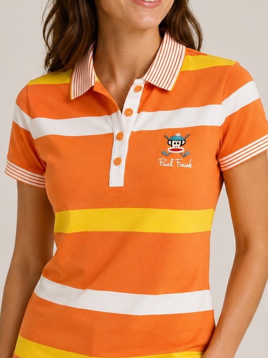 Paul Frank Tops - Paul Frank Julius Golf Polo Shirt Women’s S Orange Yellow Striped Size 38